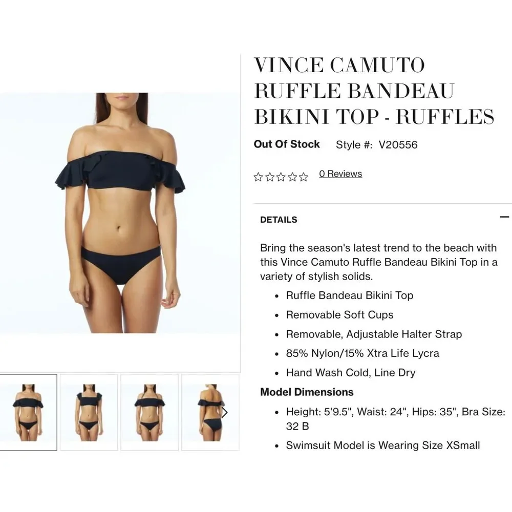 Vince Camuto 2 Piece Ruffle Bandeau Bikini Off Shoulder Swimsuit XS